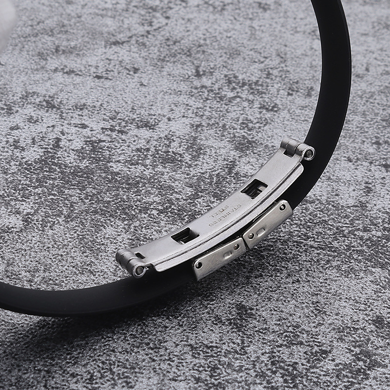 Fashion Jewelry Silicone Rubber Black Bar 220 Mm Stainless Steel Men Bracelet Bangle - Image 6
