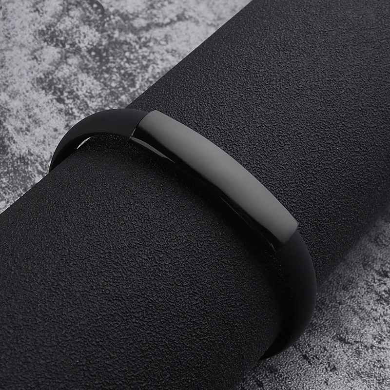 Fashion Jewelry Silicone Rubber Black Bar 220 Mm Stainless Steel Men Bracelet Bangle
