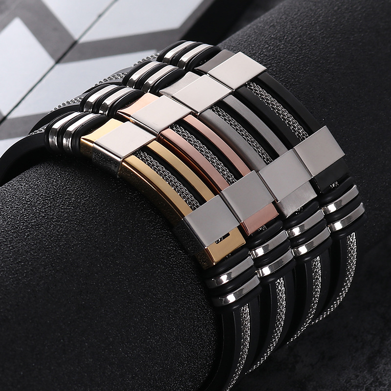 2018 Stainless Steel Silicone Black Bracelet Men WristBand Punk Style New Design Men Bracelet Simple Rubber Charm Pulsera Hombre - Image 6