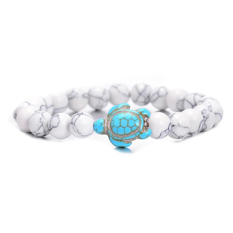 Summer Style Sea Turtle Beads Bracelets For Women Men Classic 8MM Blue ...