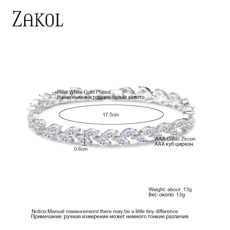 ZAKOL Trendy Bride Jewelry Sliver Color Leaf Charm Cubic Zirconia Bracelet & Bangles Clear CZ Crystal Bangles For Women FSBP061 - Image 6