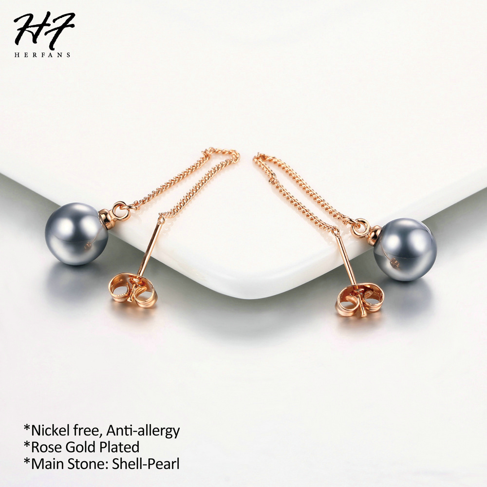 2018 New Vintage Rose Gold Color Black Imitation Pearl Dangle Earrings Trendy Jewelry for Women Wedding Gift Wholesale E033 - Image 3