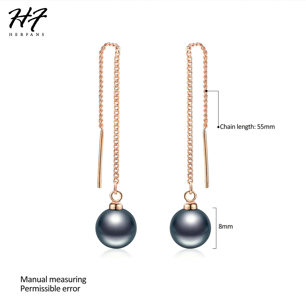 2018 New Vintage Rose Gold Color Black Imitation Pearl Dangle Earrings Trendy Jewelry for Women Wedding Gift Wholesale E033 - Image 4