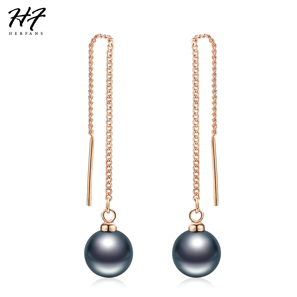 2018 New Vintage Rose Gold Color Black Imitation Pearl Dangle Earrings Trendy Jewelry for Women Wedding Gift Wholesale E033