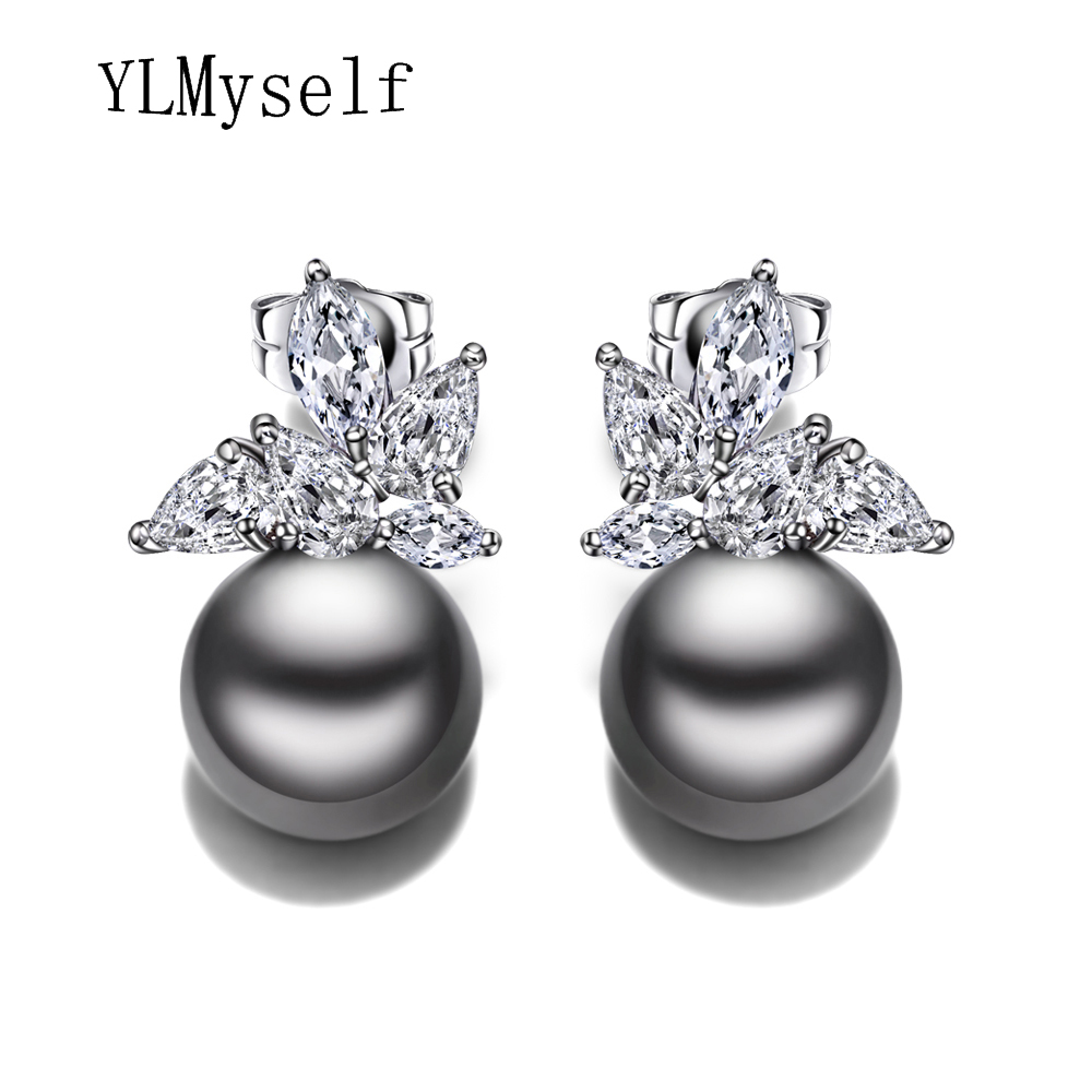 Fashion stud earings with simulated gray pearl oorbellen dropshipping wholesale Women Earring Statement jewelry