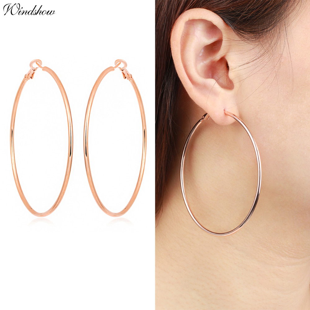 Oversize Rose Gold Color Large Big Circle Loop Hoop Earrings For Women Girl Hiphop Jewelry Aros oorbellen boucle d'oreille femme - Image 2