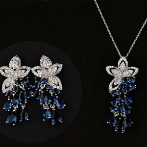 SINZRY Hotsale 2017 white Cubic zircon flower tassel choker pendant necklace earring jewelry set Korean jewelery