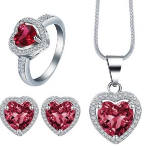 Top quality Girl Women Accessories Bridal Silver Color Crystal Heart Necklace Earrings jewelry Sets Wholesale Fashion Jewellery