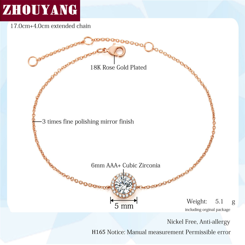 Round Micro Mosaic Cubic Zirconia Rose Gold Color Bracelet Jewelry Austrian Crystal Top Quality Wholesale ZYH165 ZYH101 - Image 3