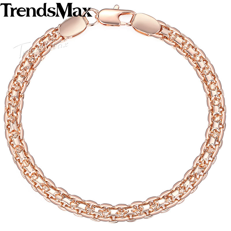 Trendsmax Women Bracelet Weaving Bismark Link 585 Rose Gold Filled Bracelet for Women men 4.5mm 18-23cm KGBM99