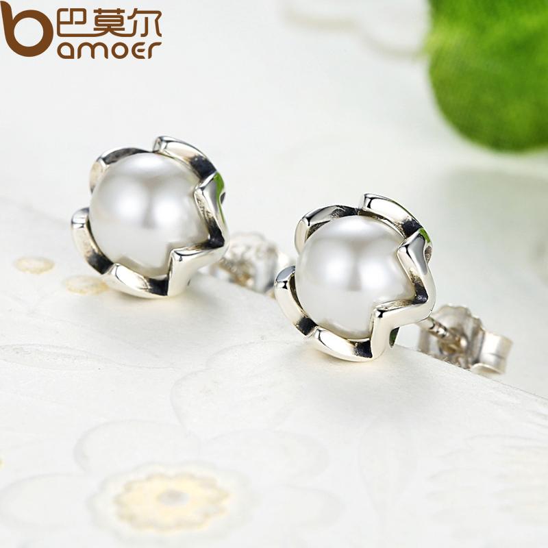 Sterling Silver Cultured Elegance Stud Earrings With White Fresh Water Cultured Pearl - Image 3