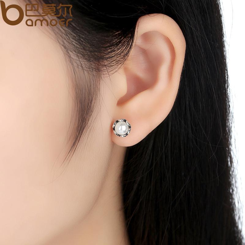 Sterling Silver Cultured Elegance Stud Earrings With White Fresh Water Cultured Pearl - Image 5