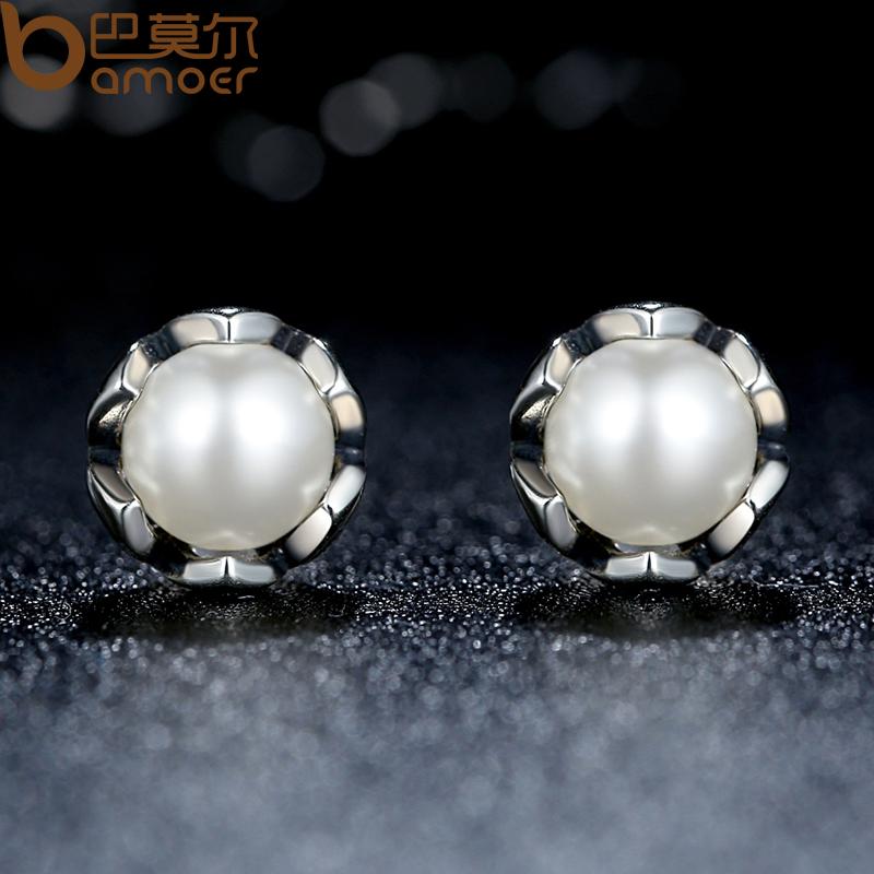 Sterling Silver Cultured Elegance Stud Earrings With White Fresh Water Cultured Pearl - Image 2