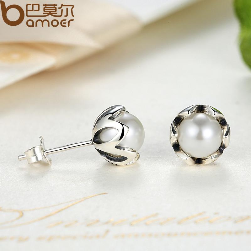 Sterling Silver Cultured Elegance Stud Earrings With White Fresh Water Cultured Pearl - Image 4