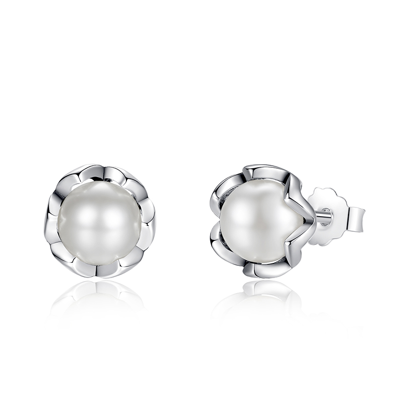 Sterling Silver Cultured Elegance Stud Earrings With White Fresh Water ...