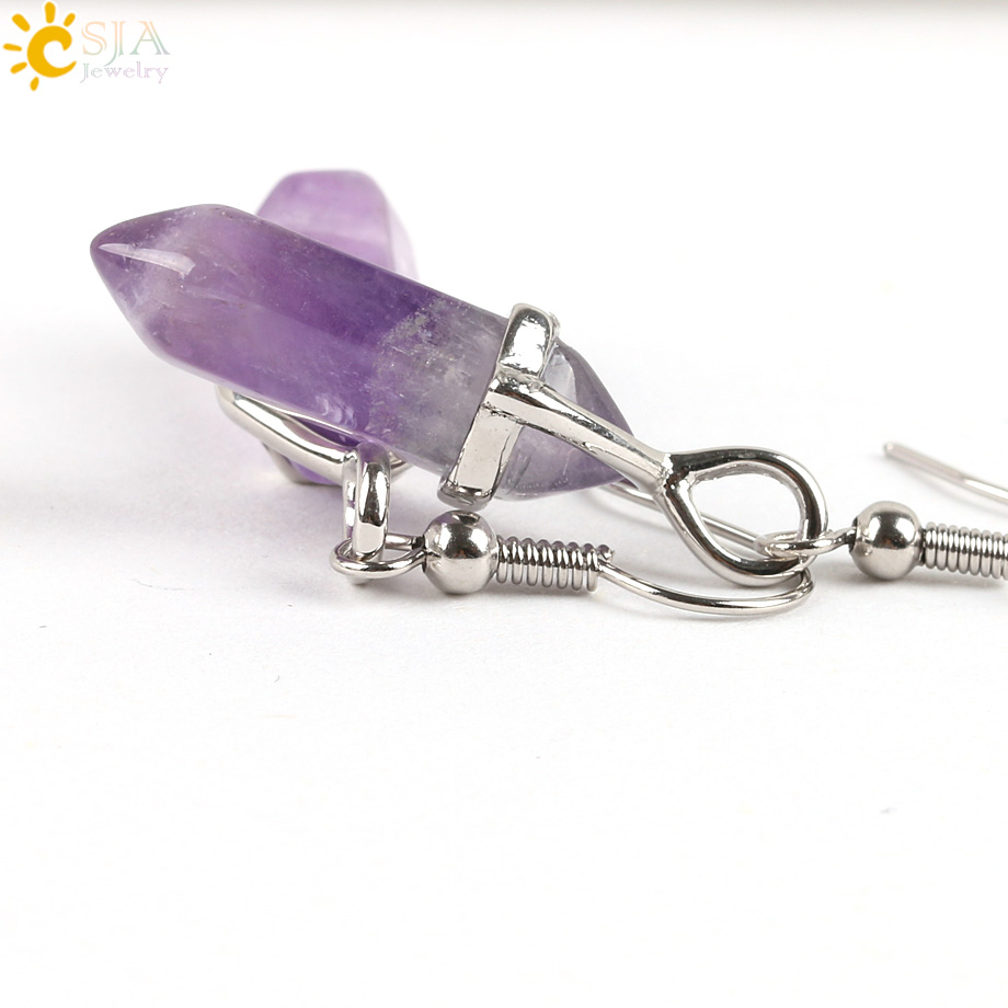 CSJA Hexagonal Reiki Natural Stone Bead Drop Earring Decoration Jewelry Piercing Women Gift 1 Pair Real Quartz E086 - Image 4