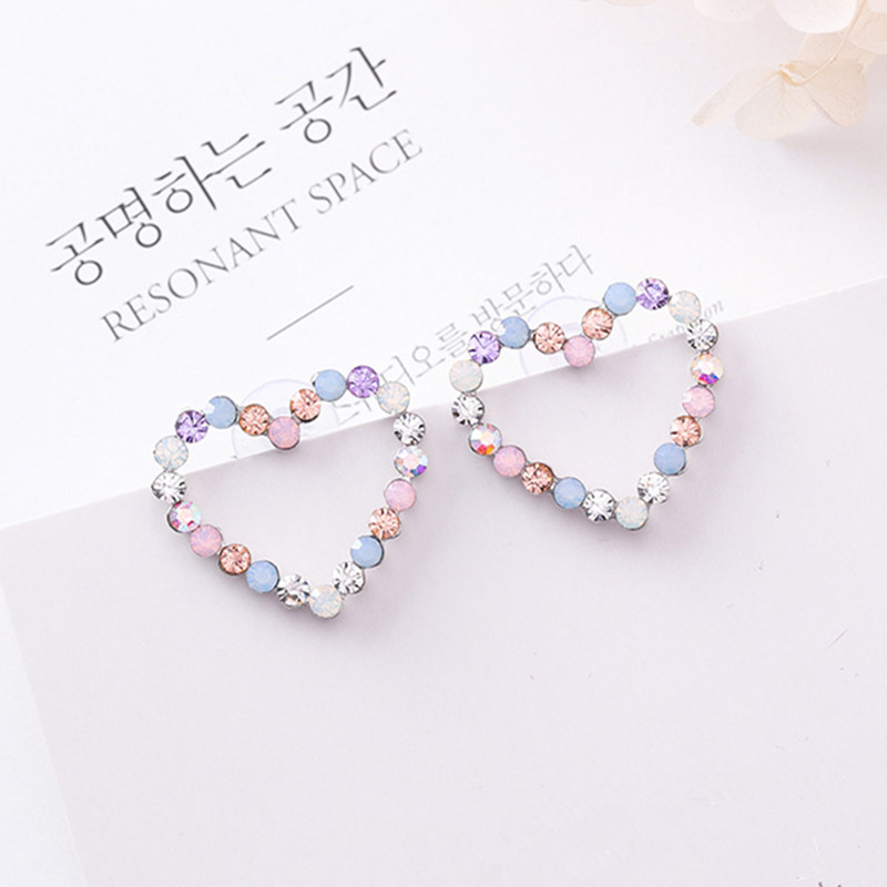 New Korean Hollow Multicolor Rhinestone Star Love Heart Stud Earrings for Women Cute Fashion Girl Ear Jewelry Brinco Gift 6G1006