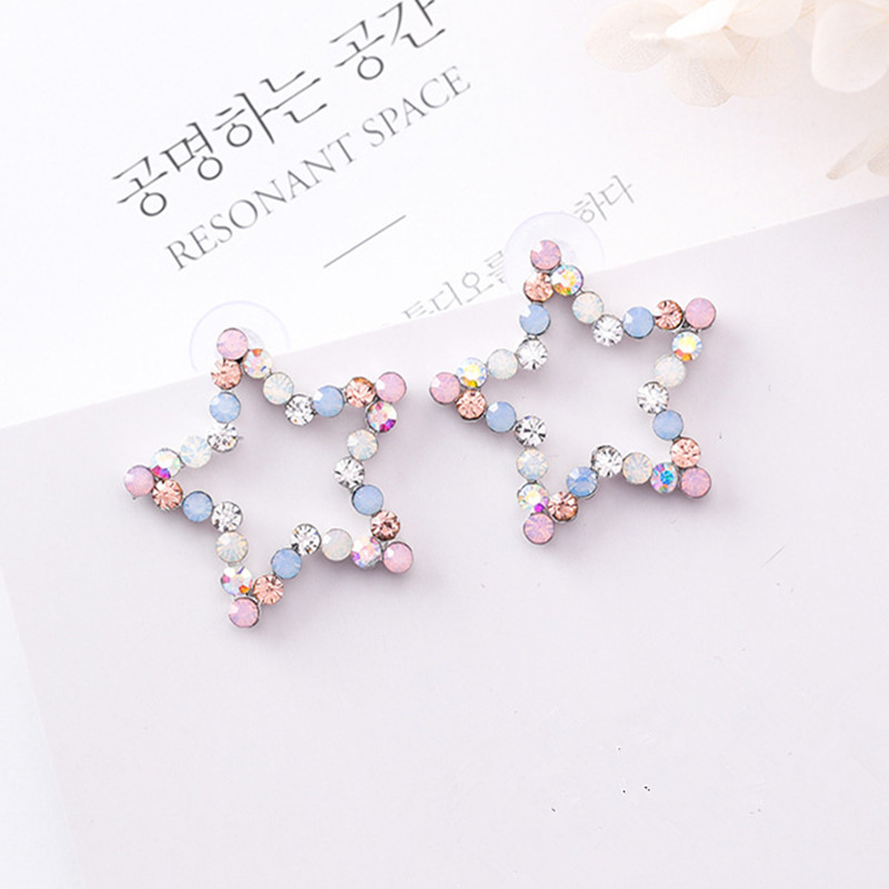 New Korean Hollow Multicolor Rhinestone Star Love Heart Stud Earrings for Women Cute Fashion Girl Ear Jewelry Brinco Gift 6G1006 - Image 3