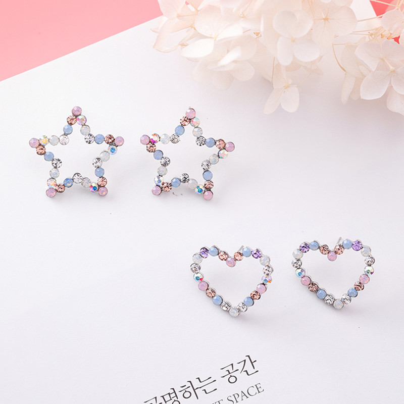 New Korean Hollow Multicolor Rhinestone Star Love Heart Stud Earrings for Women Cute Fashion Girl Ear Jewelry Brinco Gift 6G1006 - Image 4