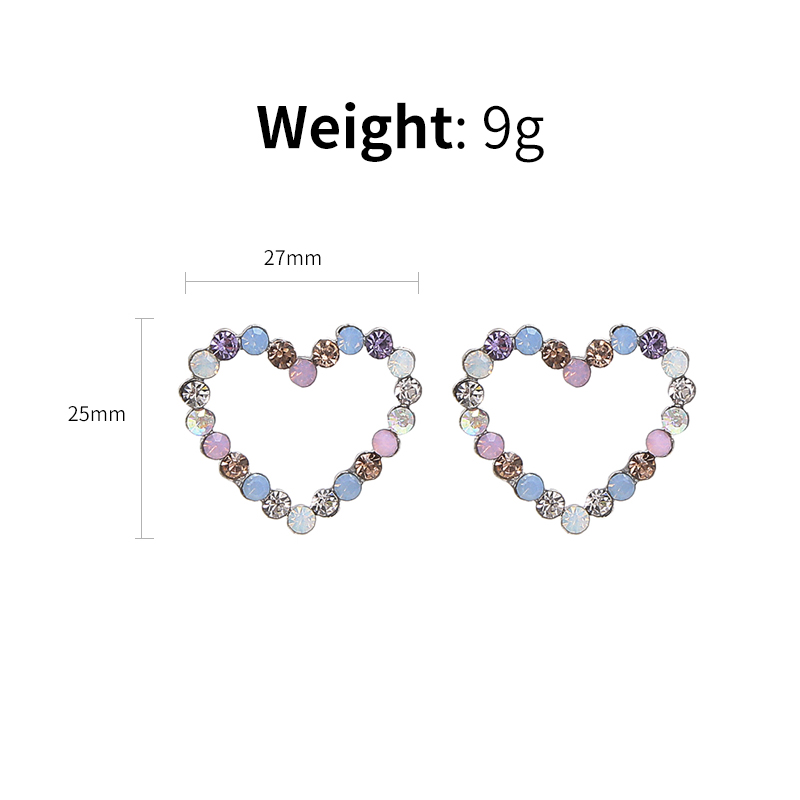 New Korean Hollow Multicolor Rhinestone Star Love Heart Stud Earrings for Women Cute Fashion Girl Ear Jewelry Brinco Gift 6G1006 - Image 2