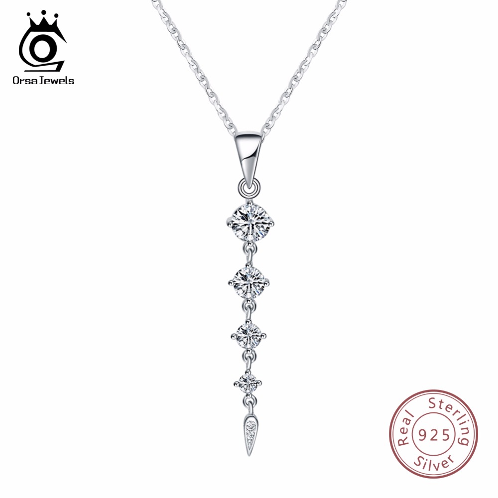 ORSA JEWELS Ethnic 925 Sterling Silver Long Leaf Shape Pendant Necklaces For Women Fine Jewelry Girl Female Wedding Gift SN76