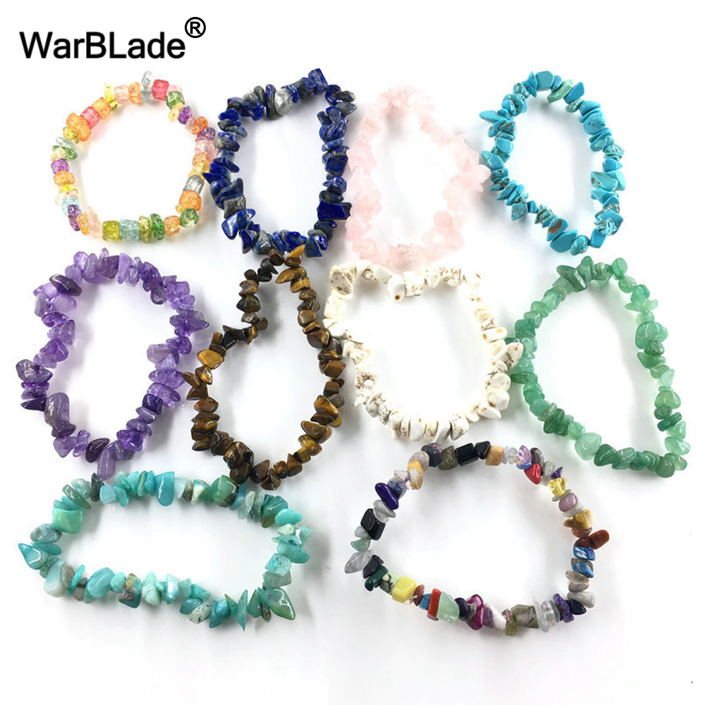 WarBLade Hot Sale Natural Gem Stone Bracelet Stretch Chip beads Nuggets Garnet Crystal Coral Quartz Bracelets Bangles For Women