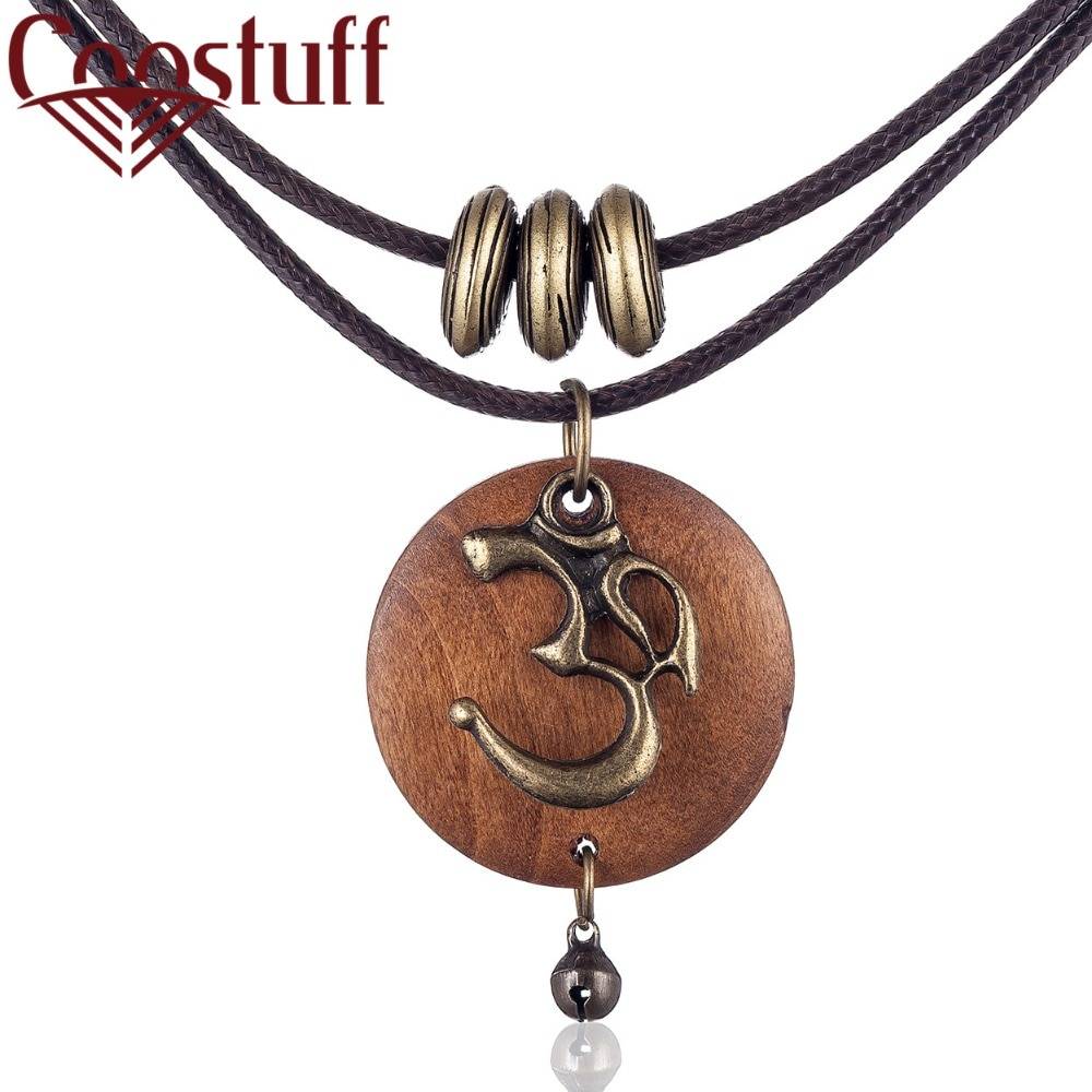 2018 New Wholesale chokers Woman Necklaces vintage Jewelry OM Charm Wooden pendant Long necklace for women collares mujer kolye