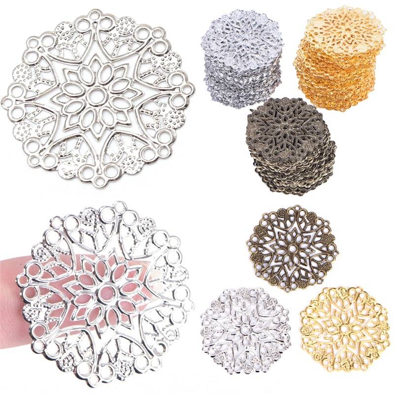 50 PCS/Bag DIY Jewelry Earrings Ear Stud Pin Filigree Flower Wraps Connectors For DIY Jewelry Making Accessories