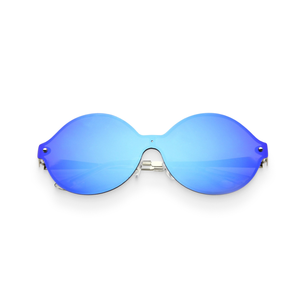 Blue Mirrored Retro Oversized Sunglasses - Image 2