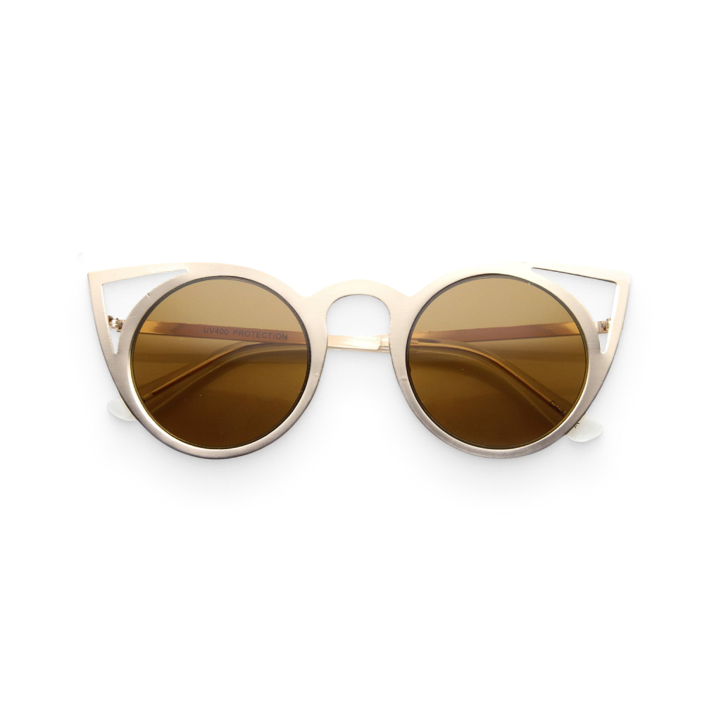 Gold Brown Women’s Metal Cat-Eye Sunglasses - Image 2