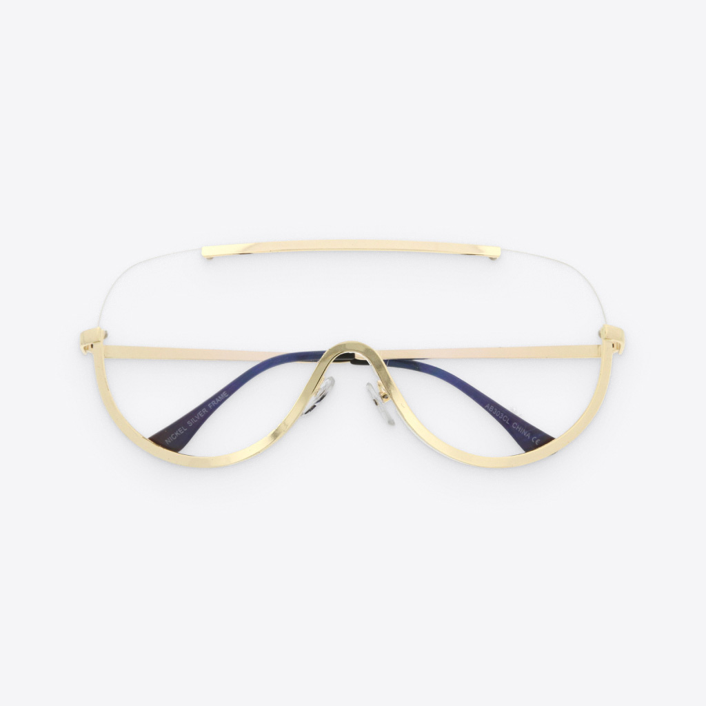 Clear Gold-Framed Rimless Shield Sunglasses