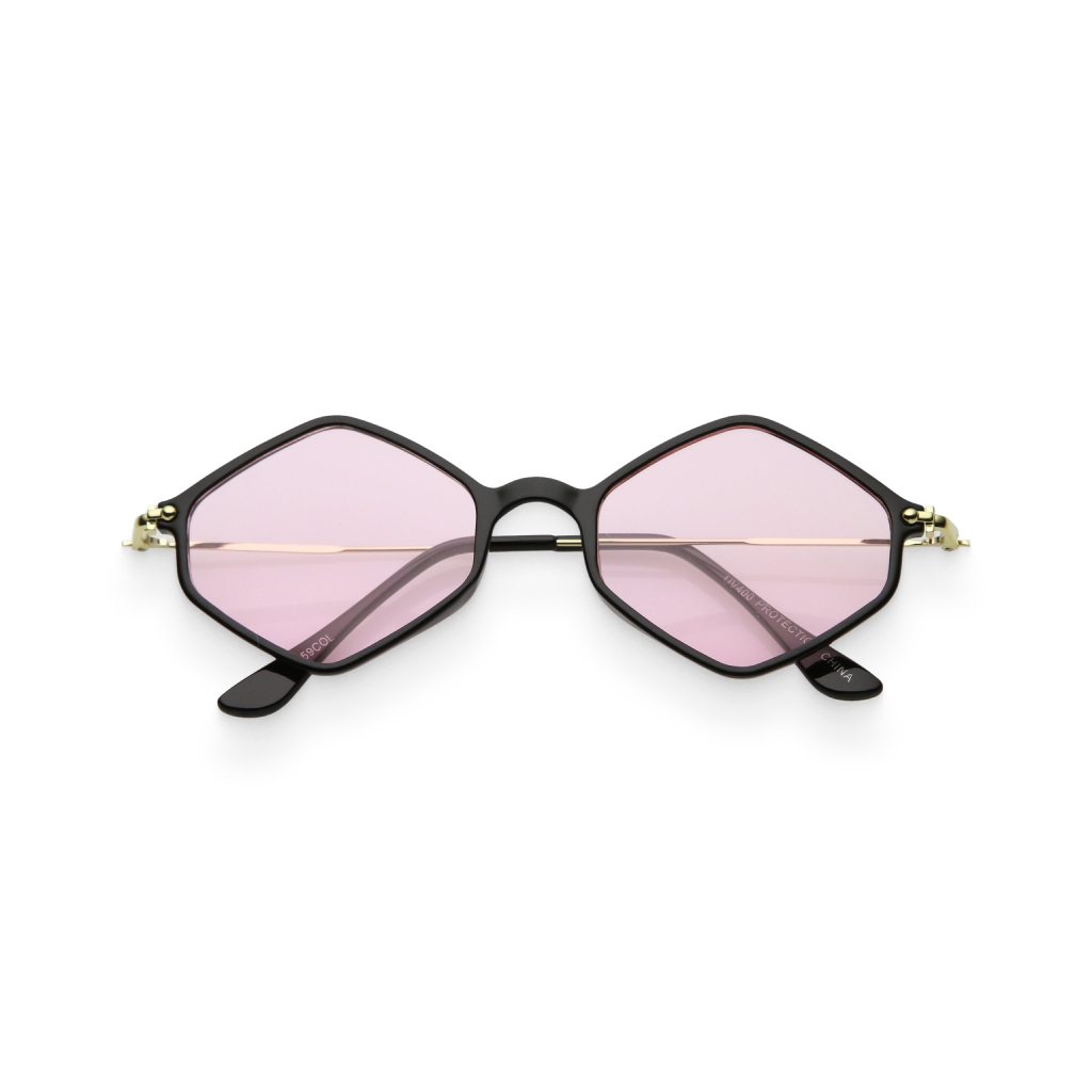 Pink & Black Retro Hexagon Sunglasses - Image 2