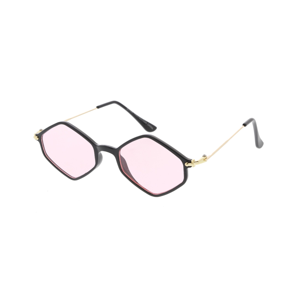 Pink & Black Retro Hexagon Sunglasses - Image 3