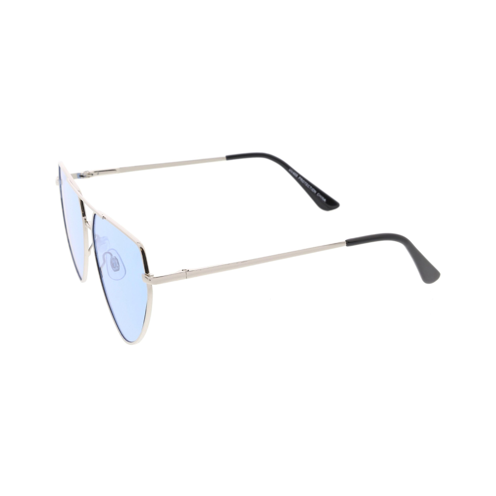 Silver & Blue Retro Flat-Top Triangle Sunglasses - Image 4