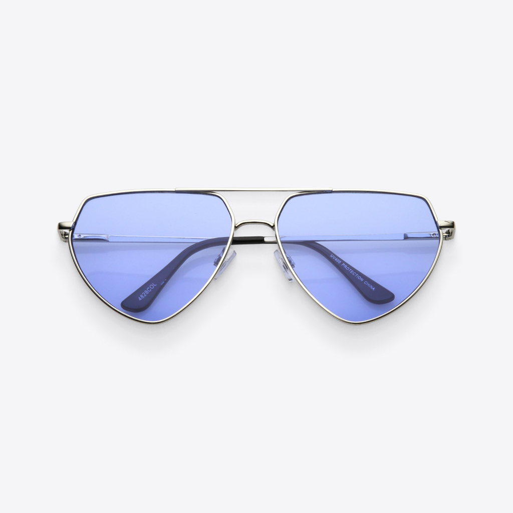 Silver & Blue Retro Flat-Top Triangle Sunglasses